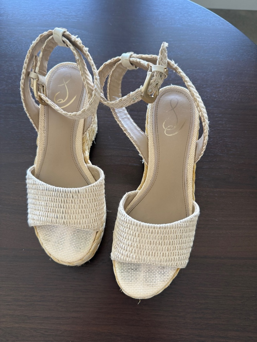 Sam Edelman Cream Braided Espadrille Wedge Sandals